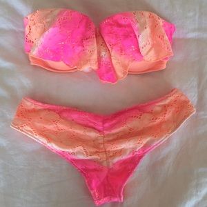 Lace pink and orange Victoria secret bikini